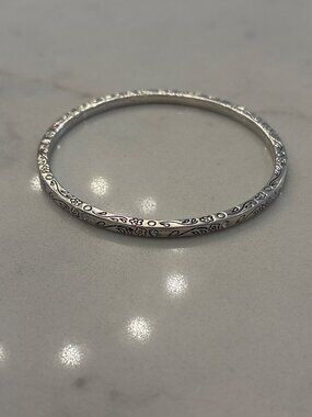 Brighton Floral Engraved Bangle Bracelet Silver Crystal Accents